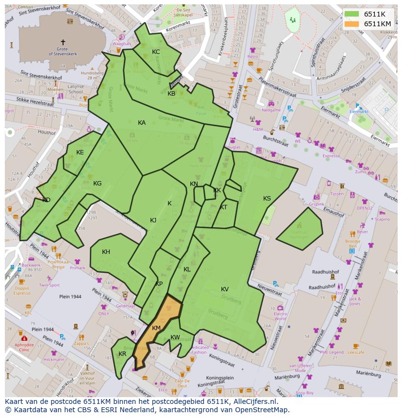 Afbeelding van het postcodegebied 6511 KM op de kaart.
