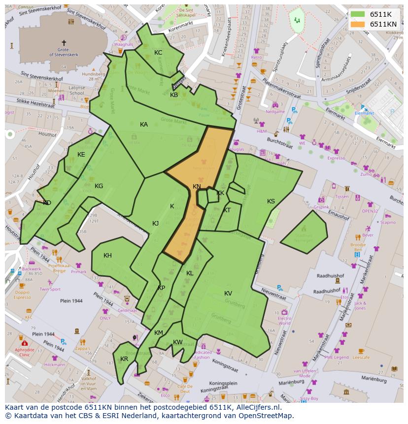Afbeelding van het postcodegebied 6511 KN op de kaart.