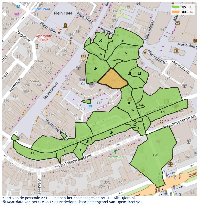 Afbeelding van het postcodegebied 6511 LJ op de kaart.