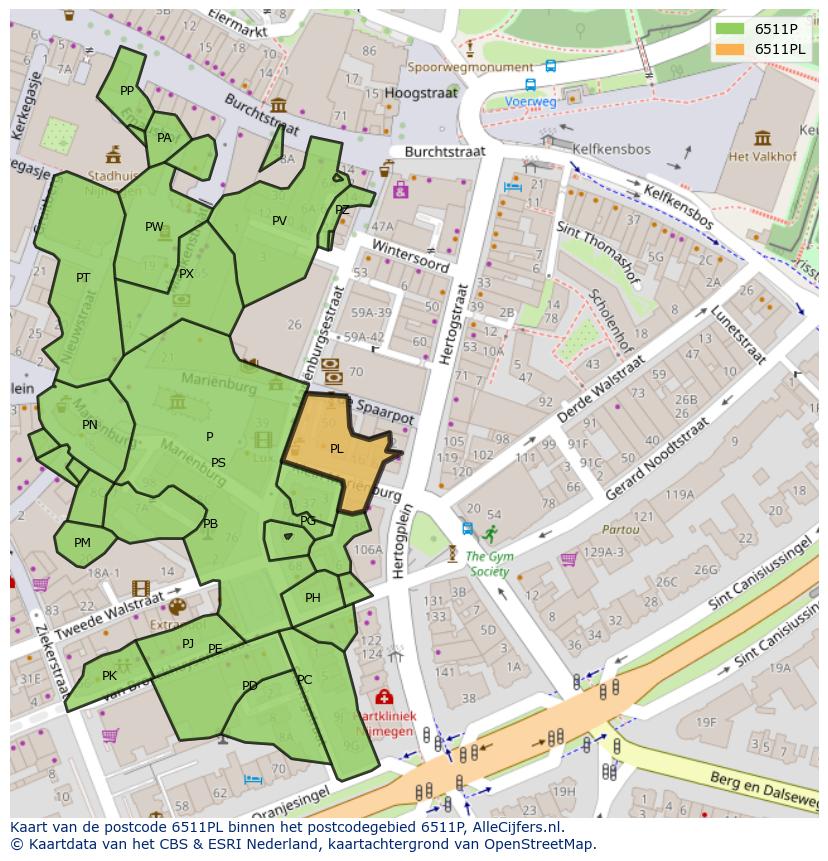 Afbeelding van het postcodegebied 6511 PL op de kaart.