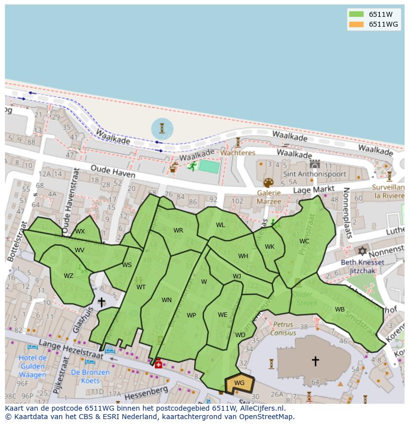 Afbeelding van het postcodegebied 6511 WG op de kaart.