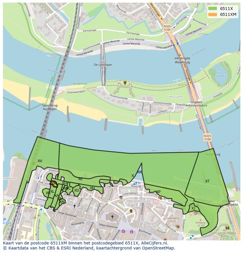 Afbeelding van het postcodegebied 6511 XM op de kaart.