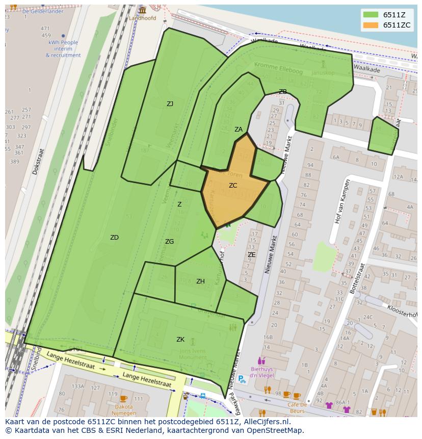 Afbeelding van het postcodegebied 6511 ZC op de kaart.