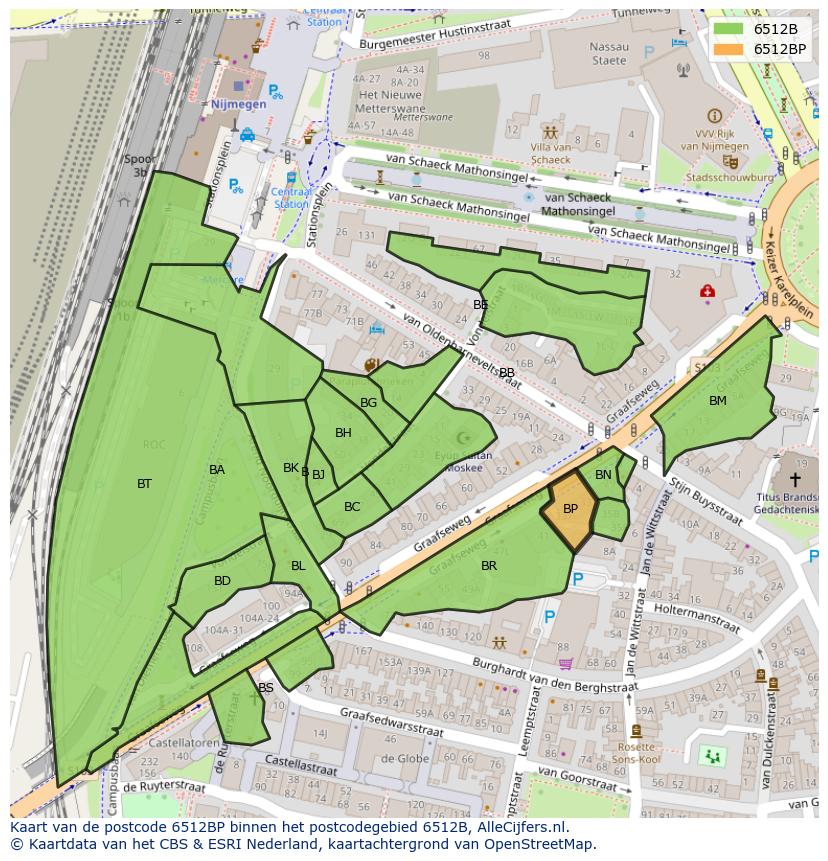 Afbeelding van het postcodegebied 6512 BP op de kaart.