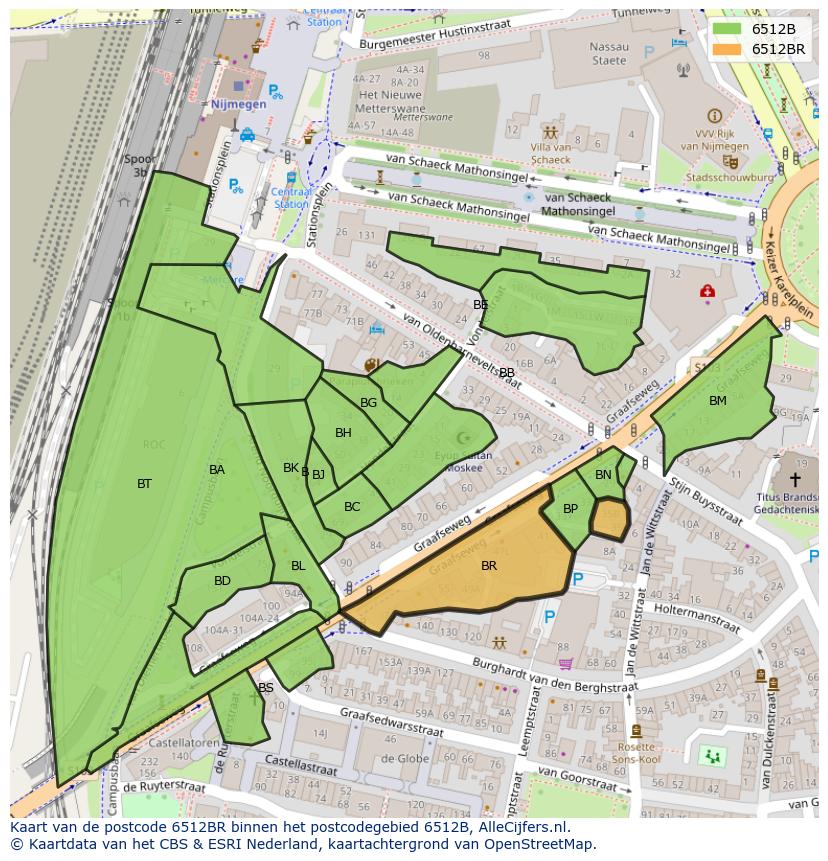 Afbeelding van het postcodegebied 6512 BR op de kaart.