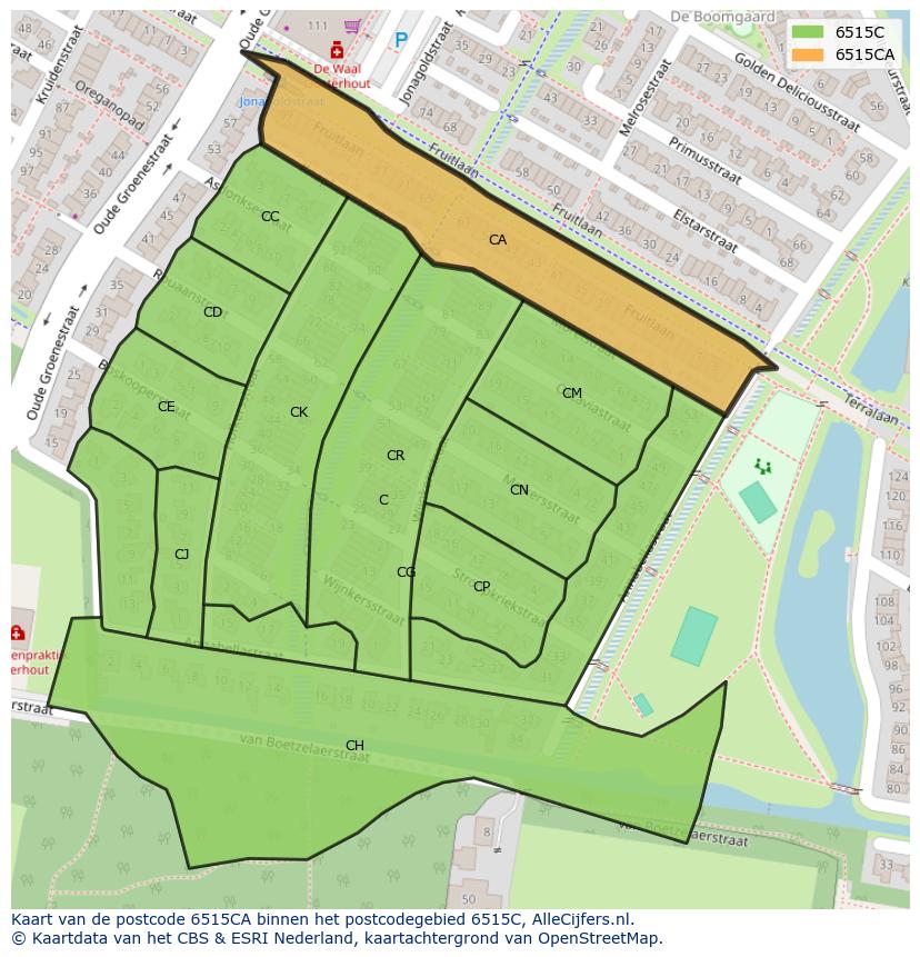 Afbeelding van het postcodegebied 6515 CA op de kaart.