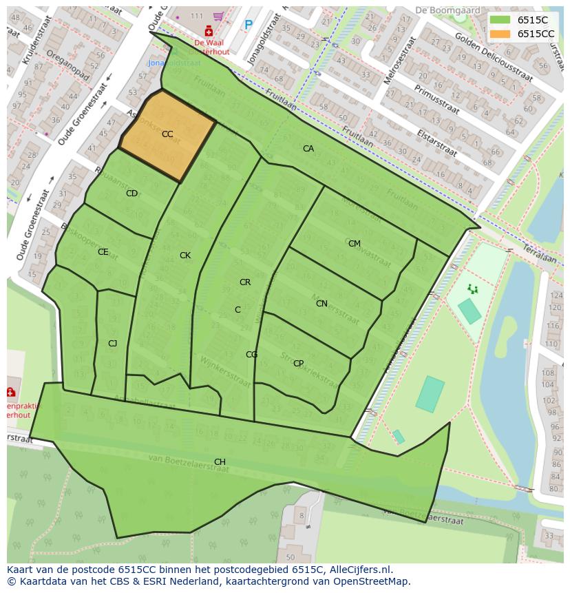 Afbeelding van het postcodegebied 6515 CC op de kaart.