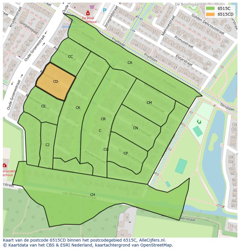Afbeelding van het postcodegebied 6515 CD op de kaart.