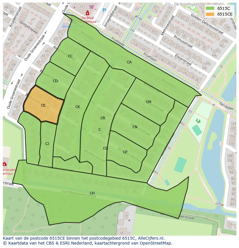 Afbeelding van het postcodegebied 6515 CE op de kaart.