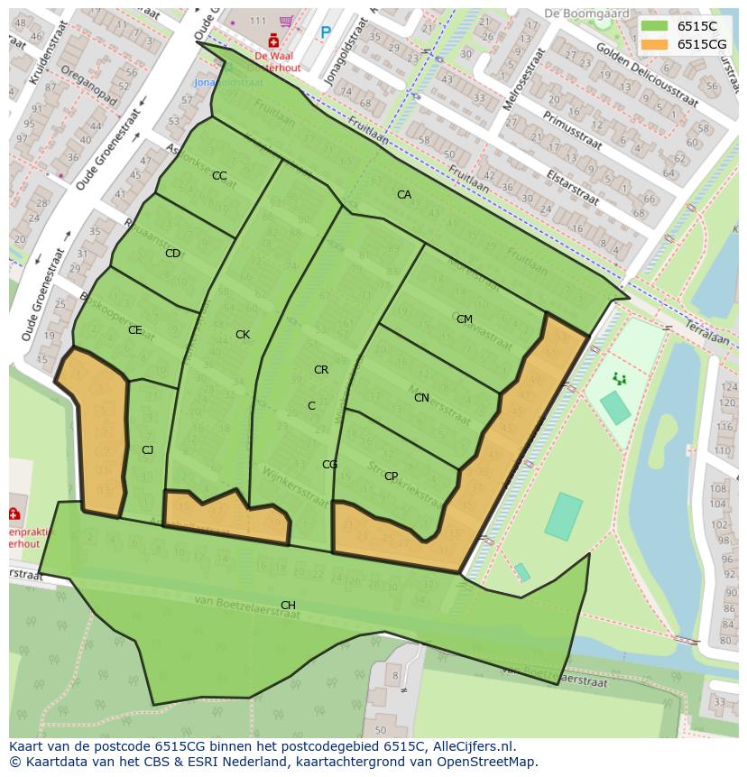 Afbeelding van het postcodegebied 6515 CG op de kaart.