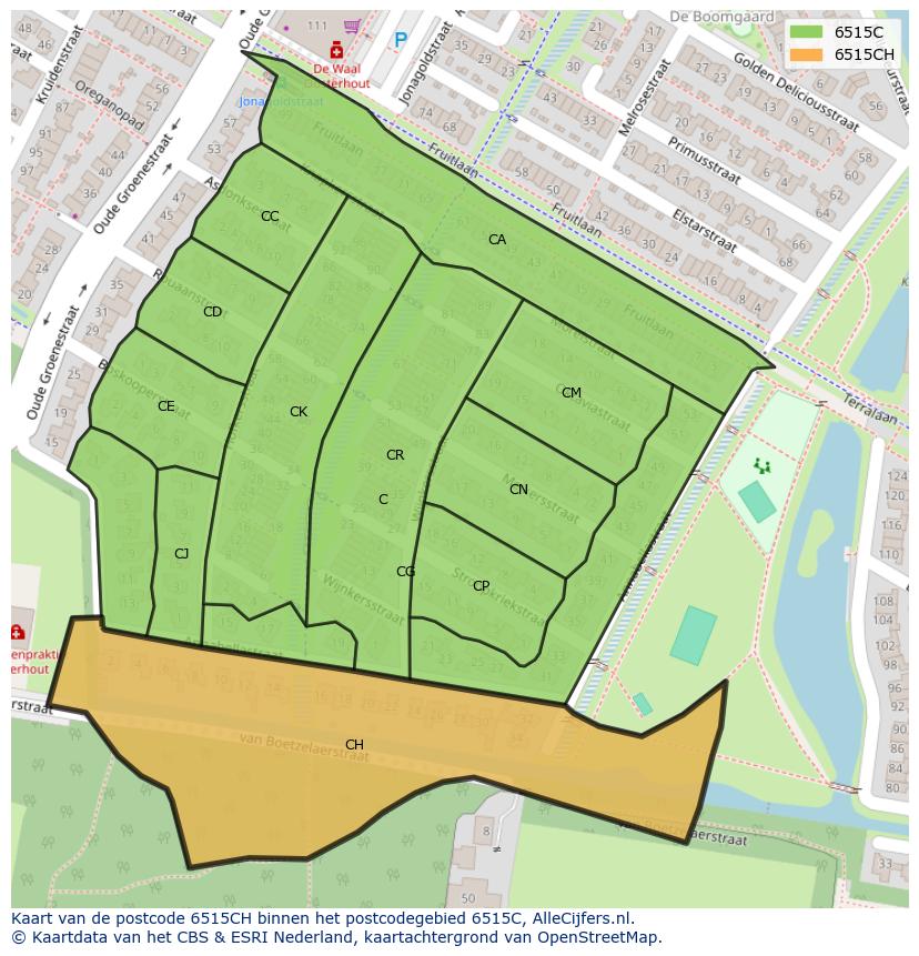Afbeelding van het postcodegebied 6515 CH op de kaart.