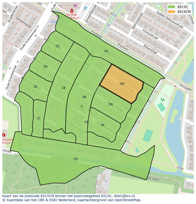 Afbeelding van het postcodegebied 6515 CM op de kaart.
