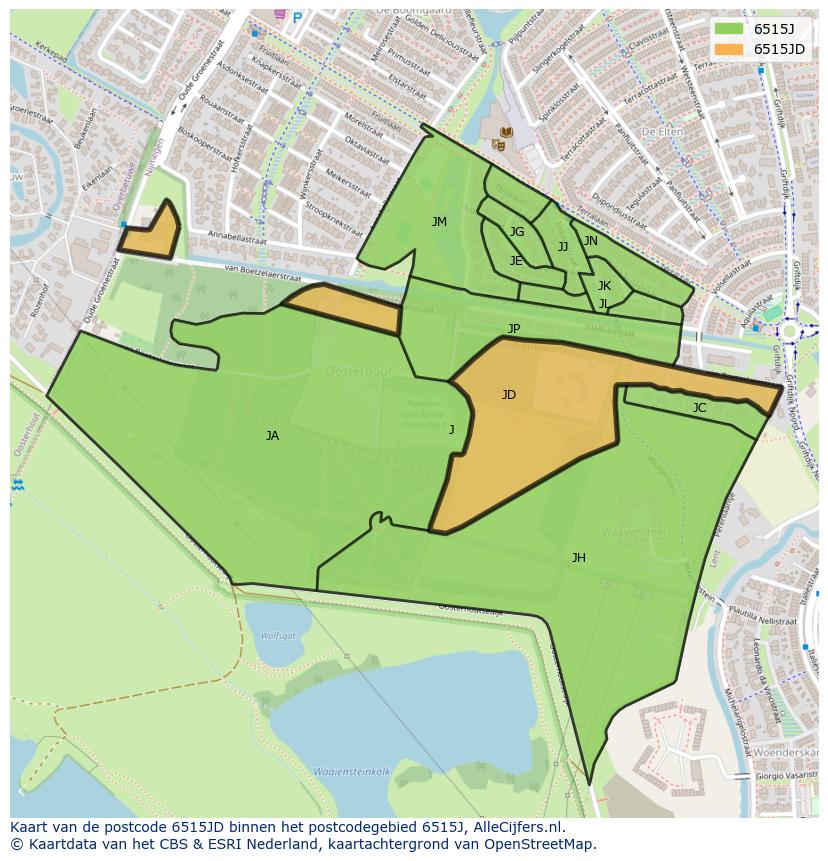 Afbeelding van het postcodegebied 6515 JD op de kaart.