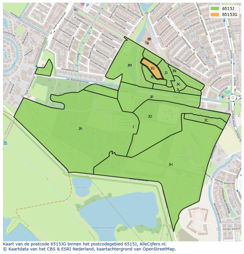 Afbeelding van het postcodegebied 6515 JG op de kaart.