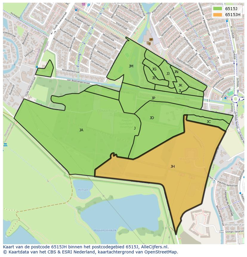 Afbeelding van het postcodegebied 6515 JH op de kaart.