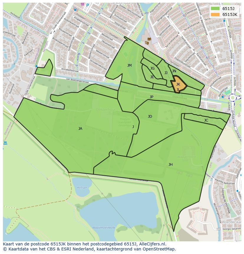 Afbeelding van het postcodegebied 6515 JK op de kaart.