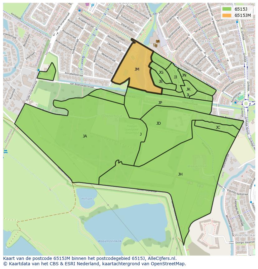 Afbeelding van het postcodegebied 6515 JM op de kaart.