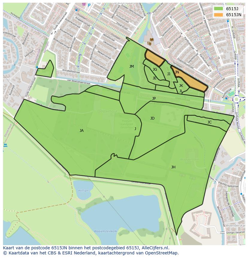 Afbeelding van het postcodegebied 6515 JN op de kaart.