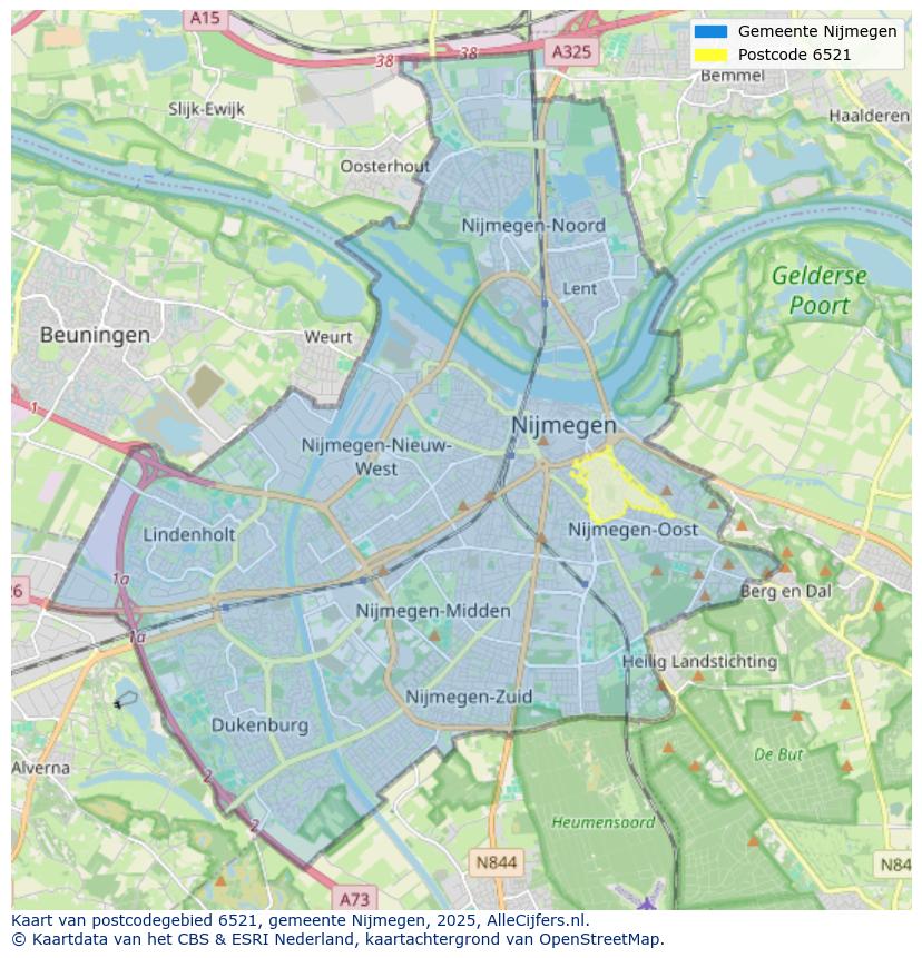 Afbeelding van het postcodegebied 6521 op de kaart.