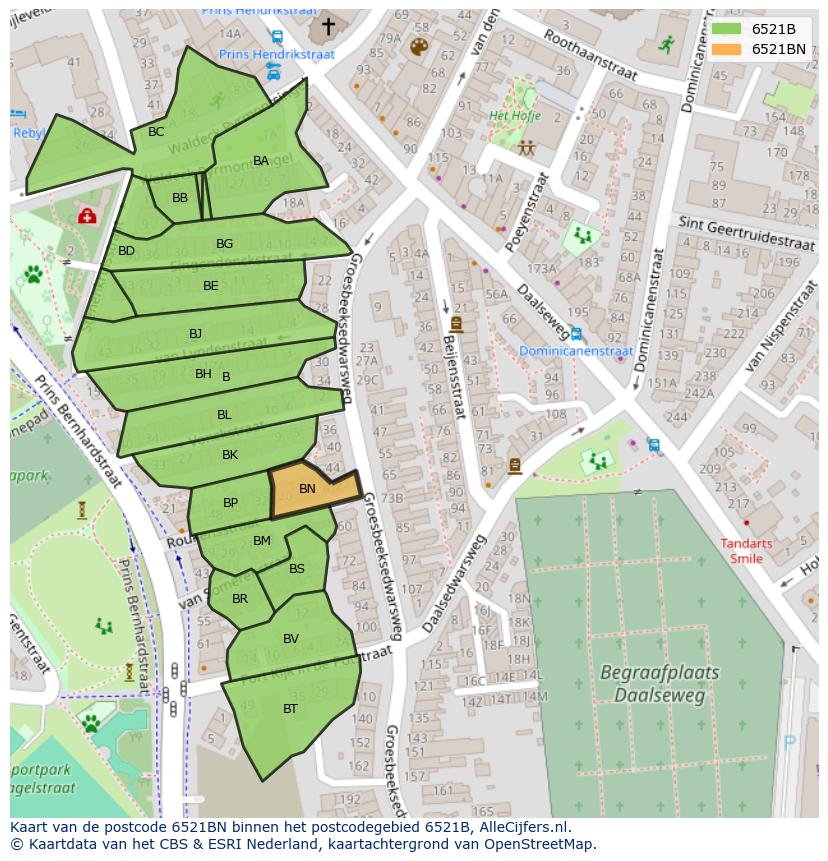 Afbeelding van het postcodegebied 6521 BN op de kaart.