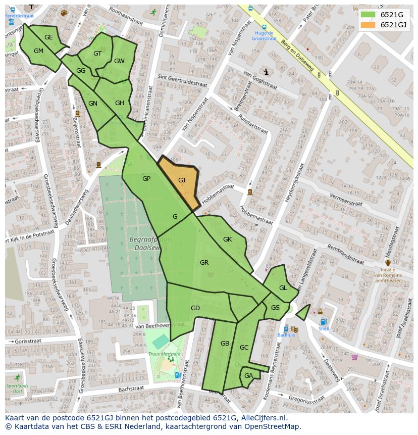 Afbeelding van het postcodegebied 6521 GJ op de kaart.
