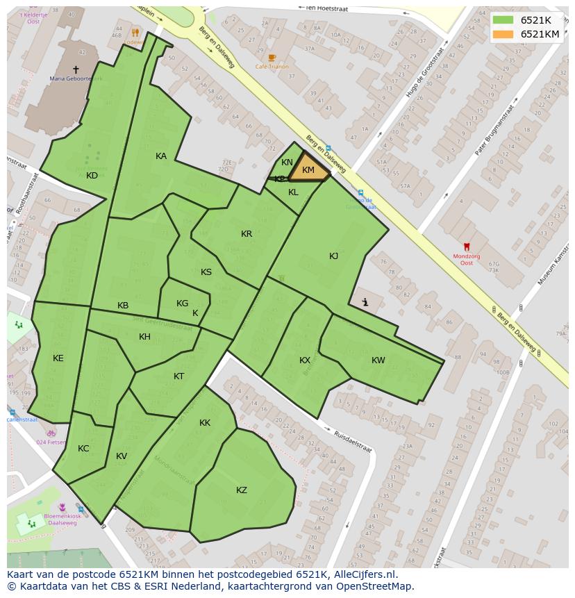 Afbeelding van het postcodegebied 6521 KM op de kaart.