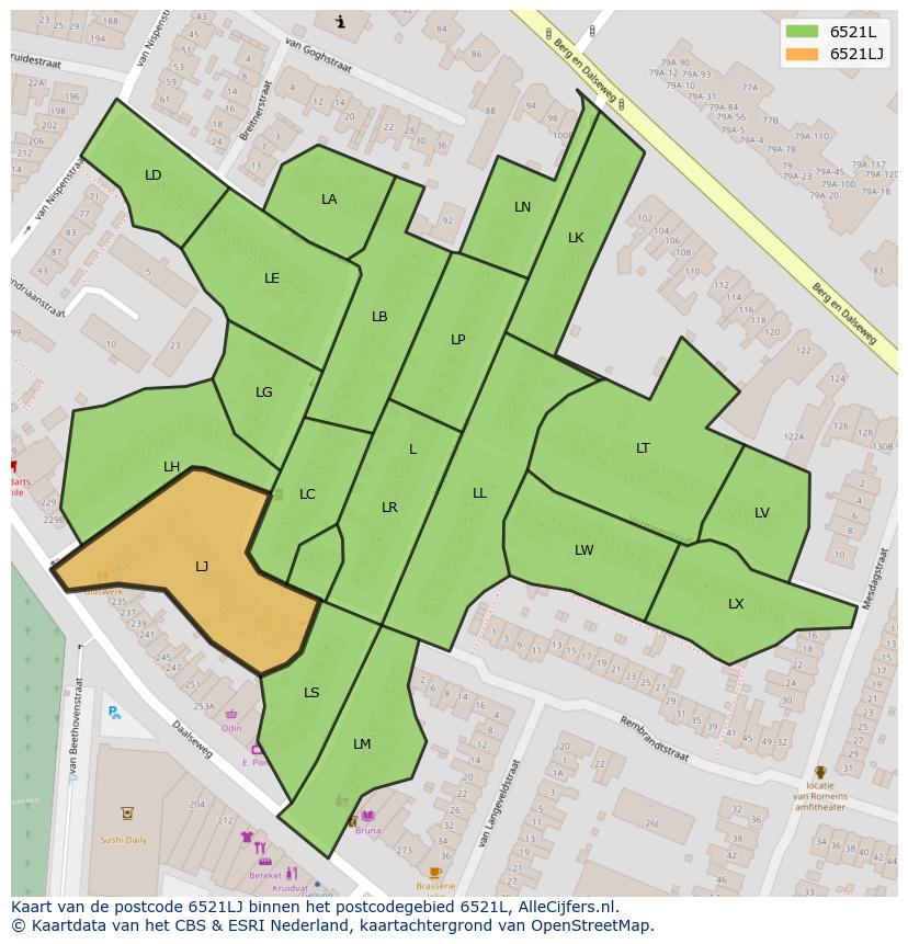 Afbeelding van het postcodegebied 6521 LJ op de kaart.