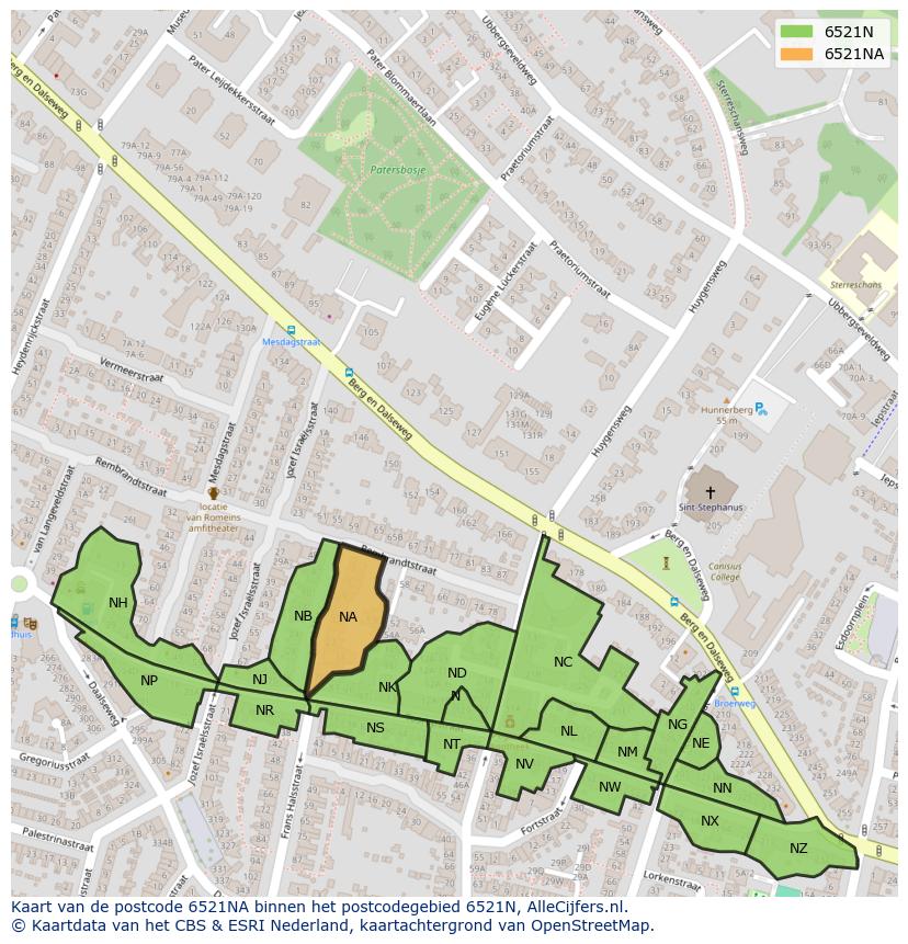 Afbeelding van het postcodegebied 6521 NA op de kaart.