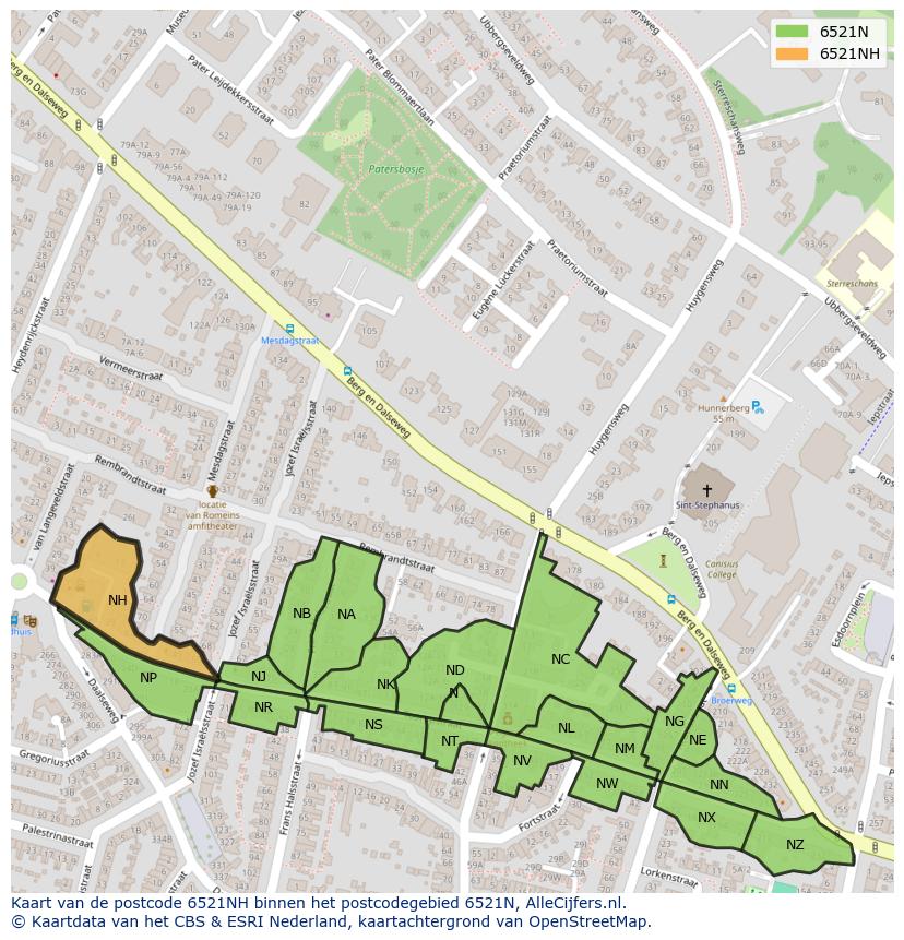 Afbeelding van het postcodegebied 6521 NH op de kaart.