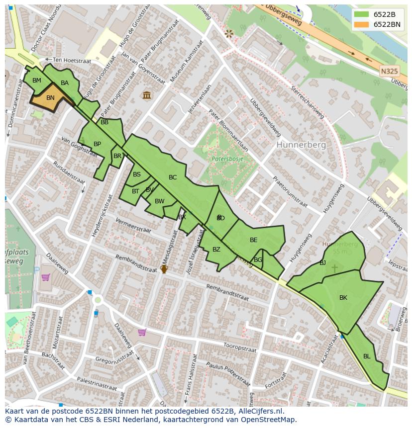 Afbeelding van het postcodegebied 6522 BN op de kaart.