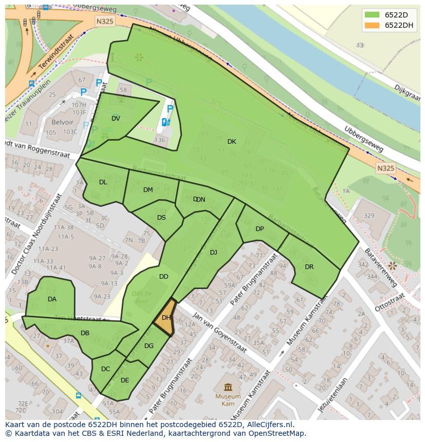 Afbeelding van het postcodegebied 6522 DH op de kaart.