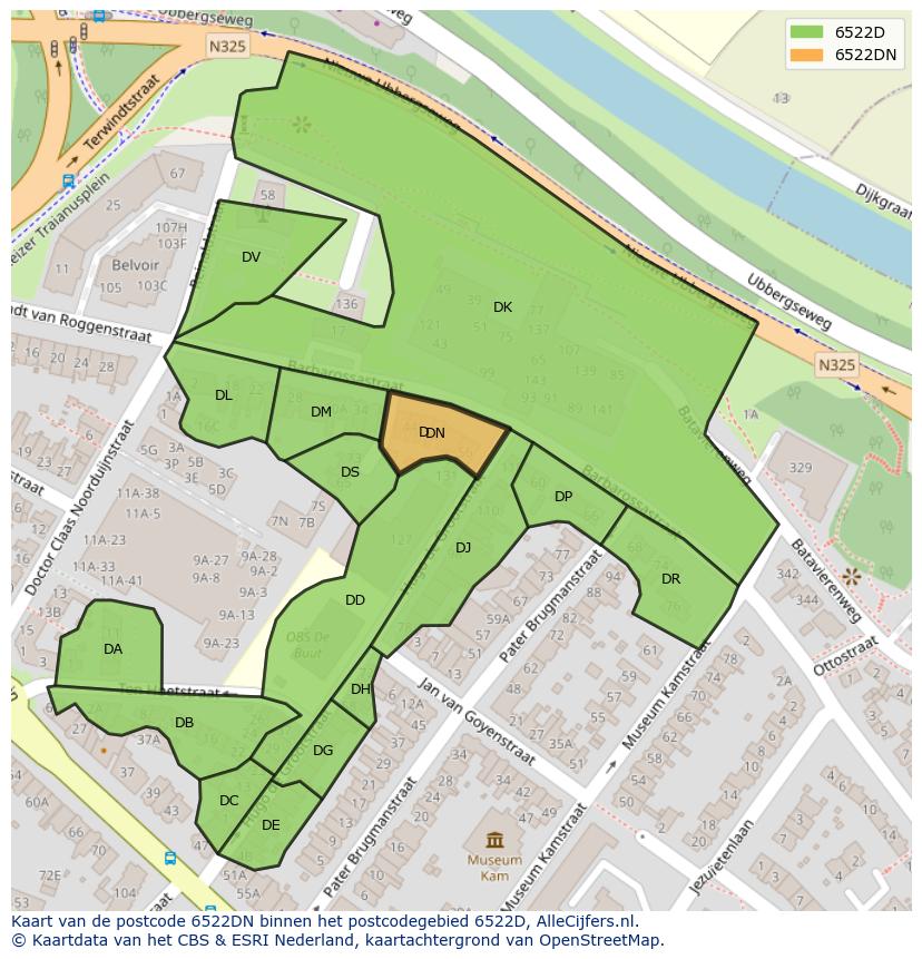 Afbeelding van het postcodegebied 6522 DN op de kaart.