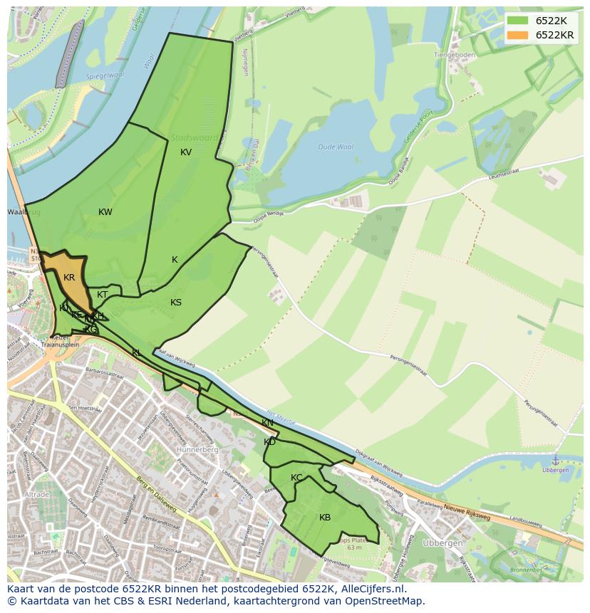 Afbeelding van het postcodegebied 6522 KR op de kaart.