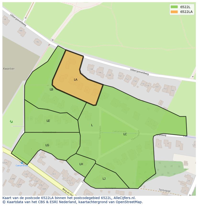 Afbeelding van het postcodegebied 6522 LA op de kaart.