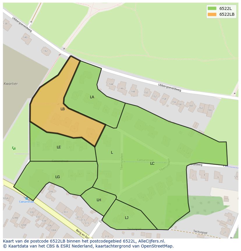 Afbeelding van het postcodegebied 6522 LB op de kaart.