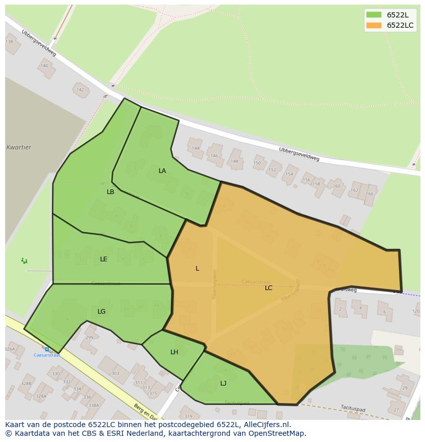 Afbeelding van het postcodegebied 6522 LC op de kaart.