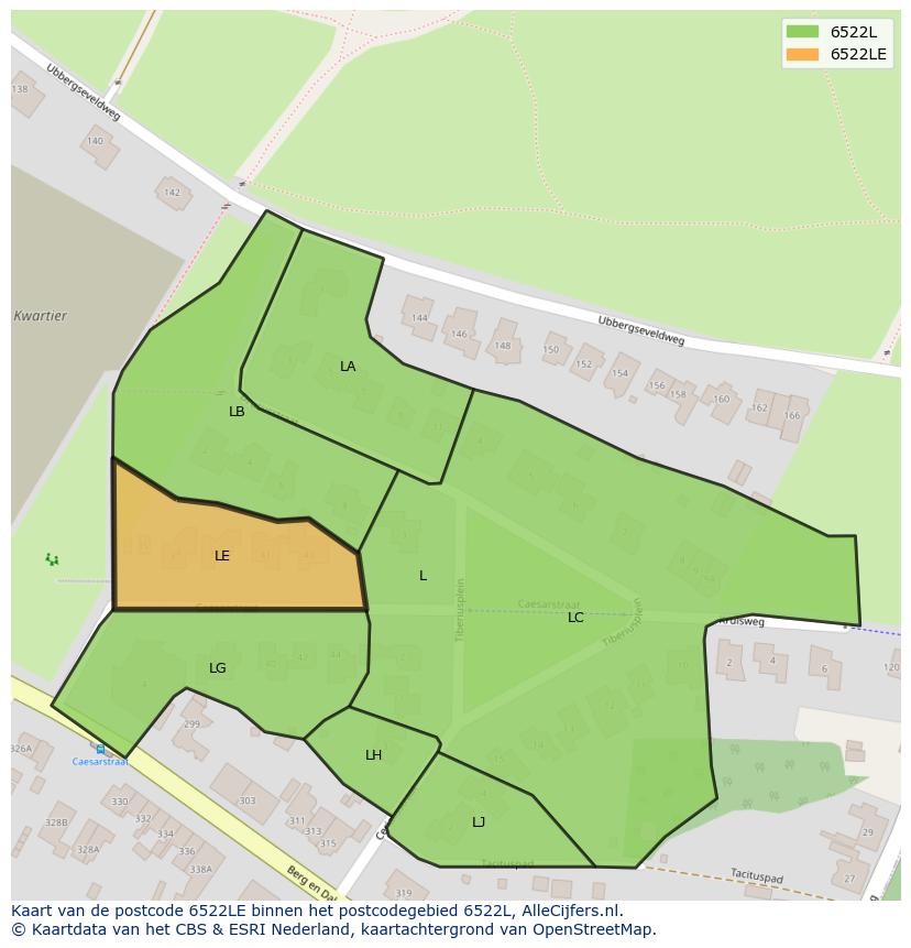 Afbeelding van het postcodegebied 6522 LE op de kaart.