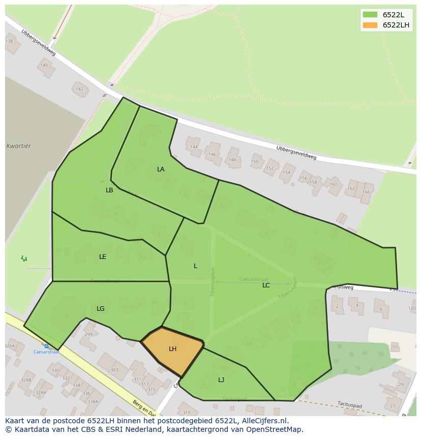 Afbeelding van het postcodegebied 6522 LH op de kaart.