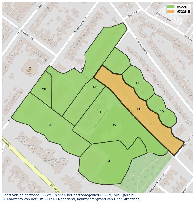 Afbeelding van het postcodegebied 6522 ME op de kaart.