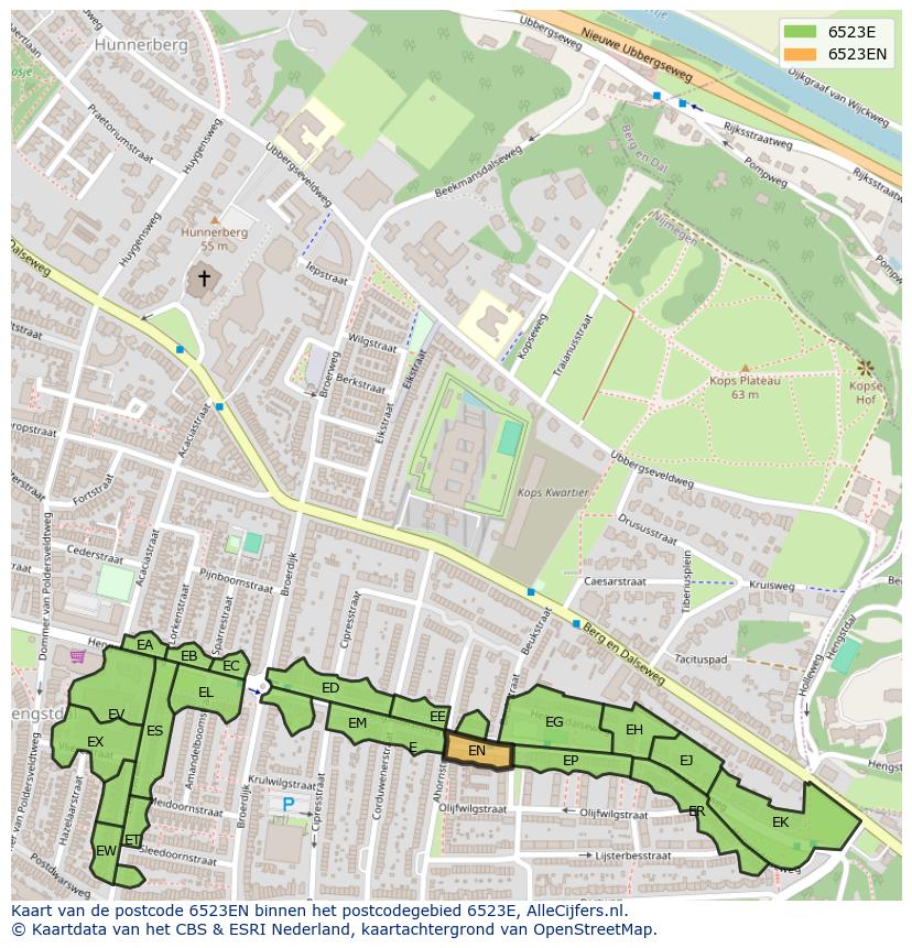 Afbeelding van het postcodegebied 6523 EN op de kaart.
