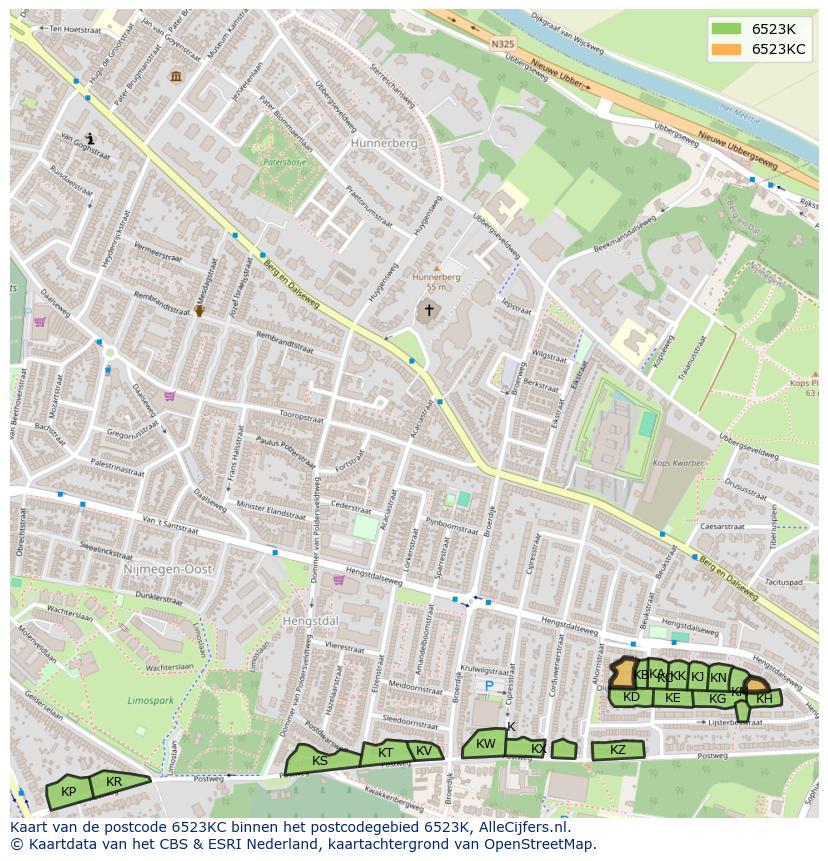 Afbeelding van het postcodegebied 6523 KC op de kaart.