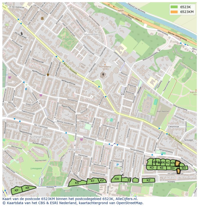Afbeelding van het postcodegebied 6523 KM op de kaart.