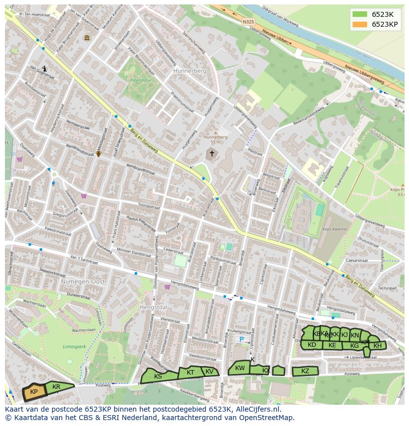 Afbeelding van het postcodegebied 6523 KP op de kaart.