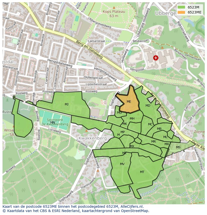 Afbeelding van het postcodegebied 6523 ME op de kaart.