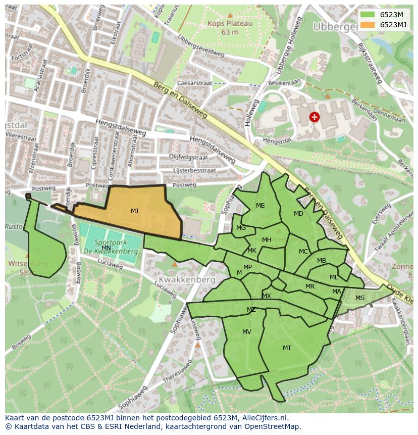 Afbeelding van het postcodegebied 6523 MJ op de kaart.