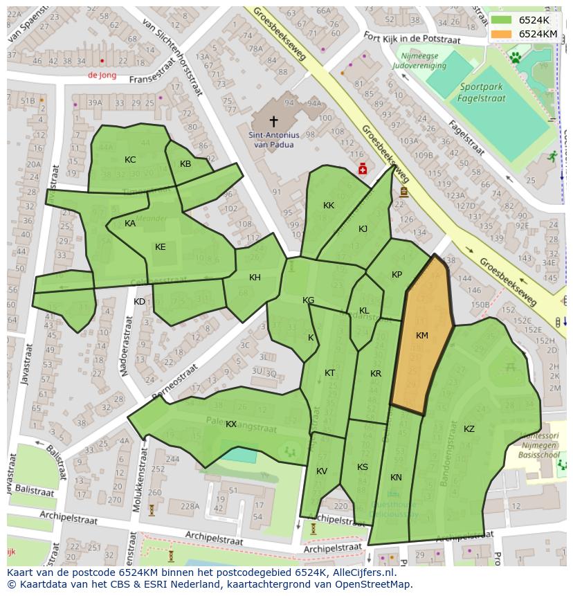 Afbeelding van het postcodegebied 6524 KM op de kaart.