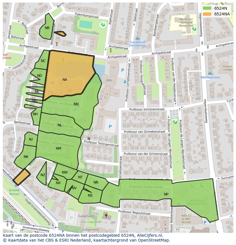 Afbeelding van het postcodegebied 6524 NA op de kaart.