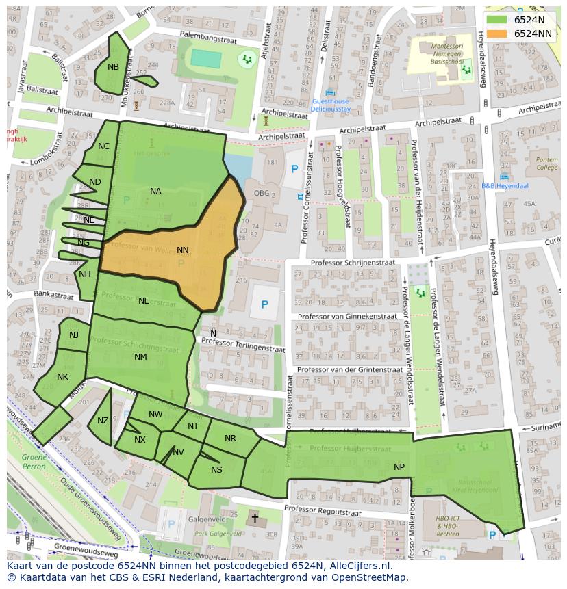 Afbeelding van het postcodegebied 6524 NN op de kaart.