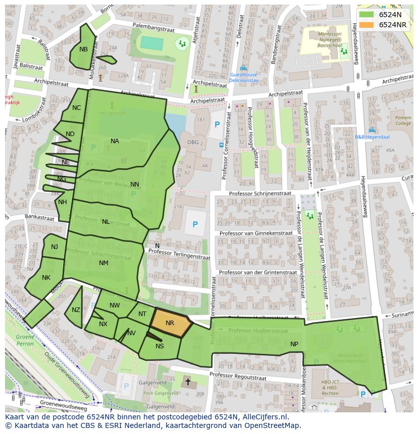 Afbeelding van het postcodegebied 6524 NR op de kaart.