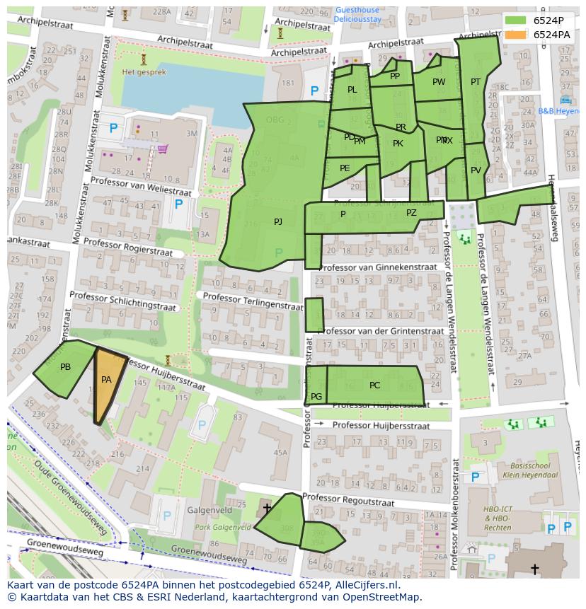 Afbeelding van het postcodegebied 6524 PA op de kaart.